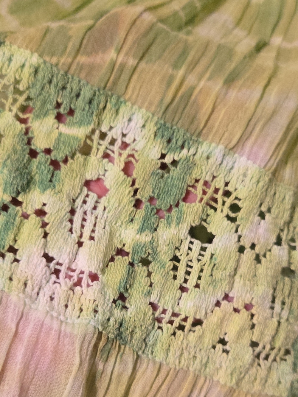 Light Green Tie-Dye Lace-Trim Maxi Skirt - Picture 3 of 6